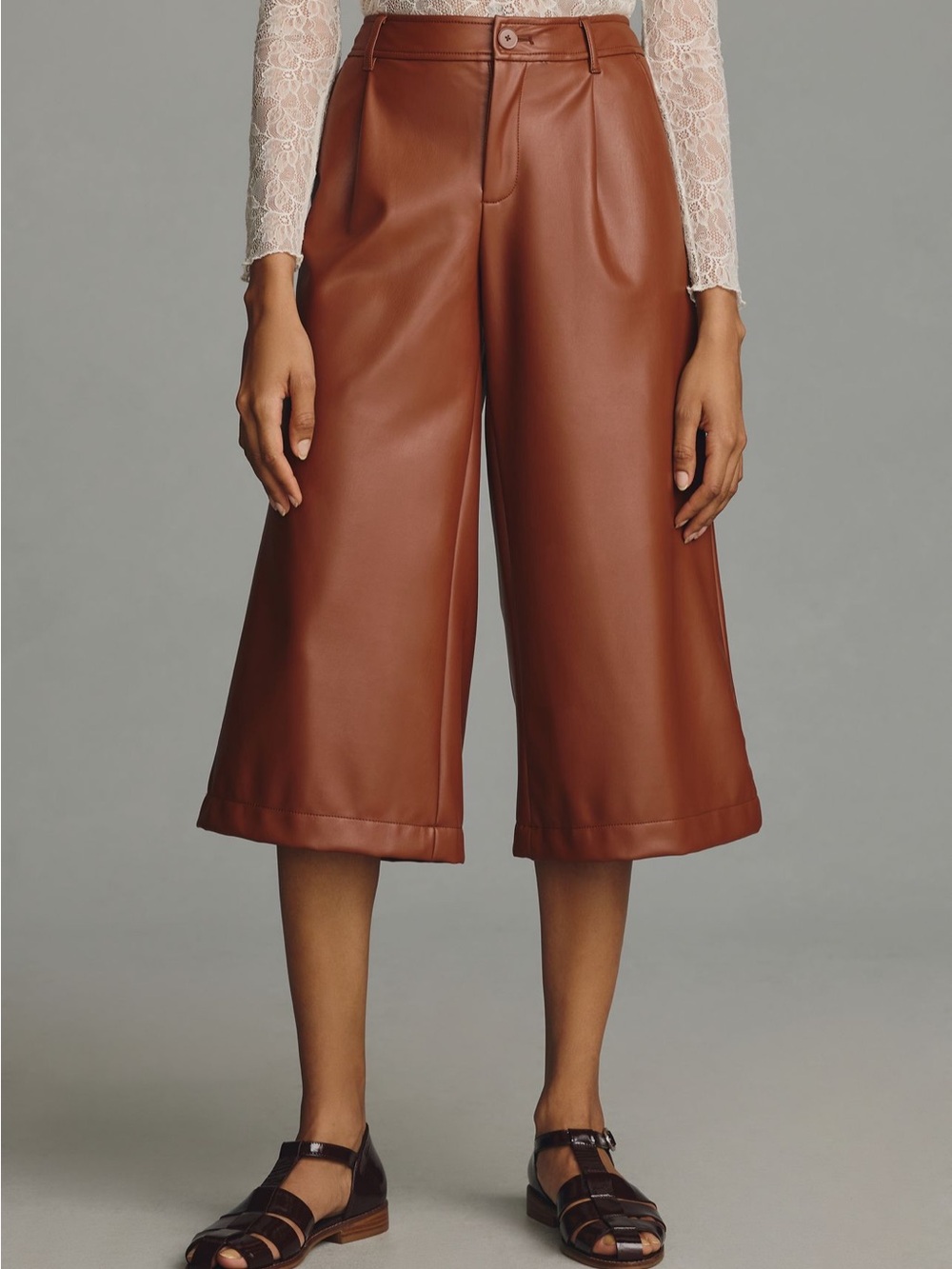 Anthropologie Wide-Leg Faux Leather Culotte Pants - Brown